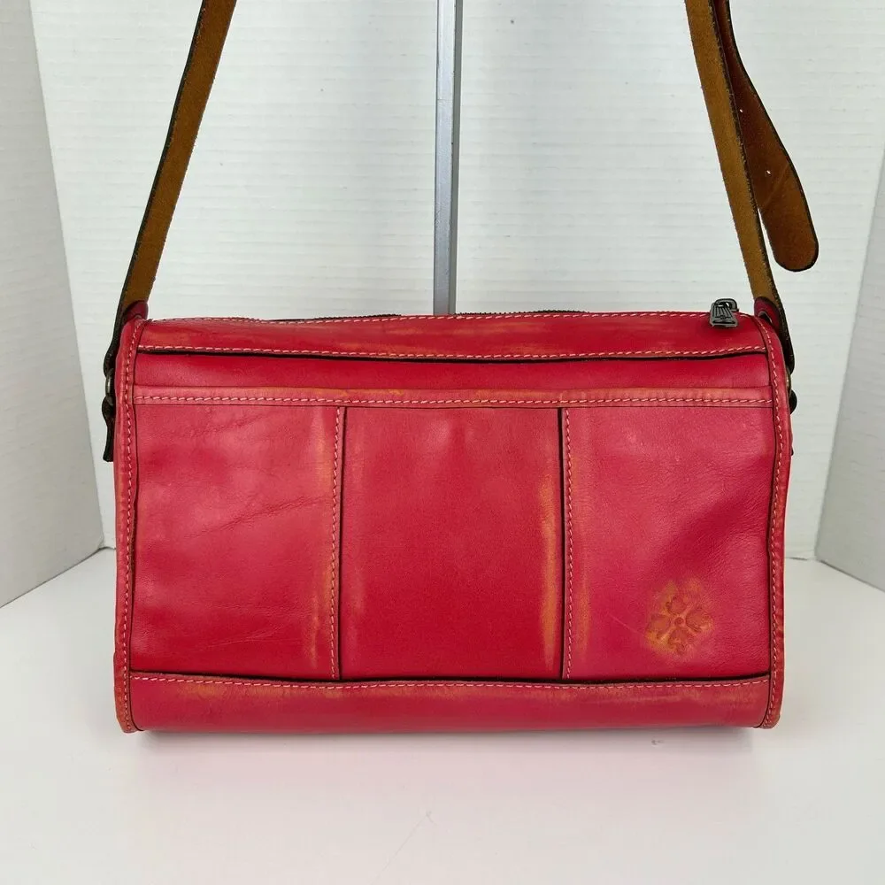 Patricia Nash Red Leather Crossbody Bag Purse Distressed Classic Western Pockets